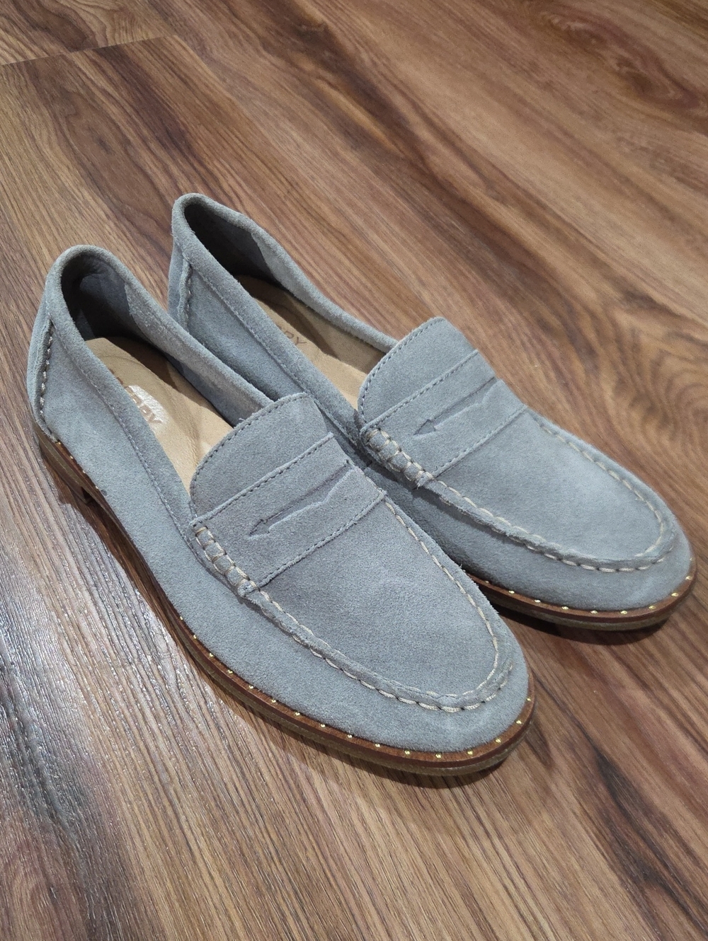 Sperry Leather Light Gray Suede Penny Loafers Size 8.5